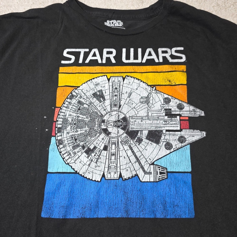 Star Wars FifthSun T-Shirt Mens 2XL Black Cotton Millennium Falcon Retro